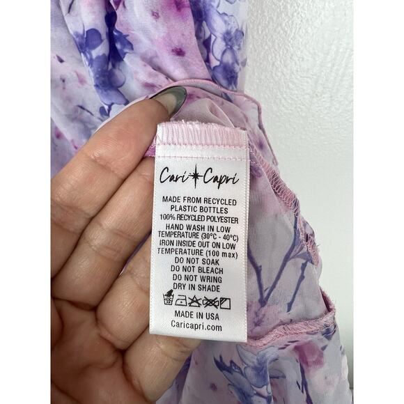 Cari Capri Floral Print Barbados Mini Dress Size XS Ruffle Purple Off Shoulder - Picture 8 of 9